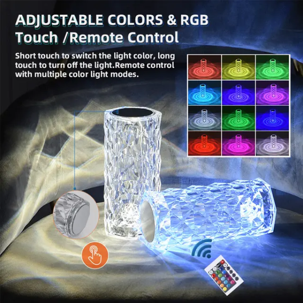 16 Colors Diamond Rose Crystal Touch Lamp Usb Rechargeable