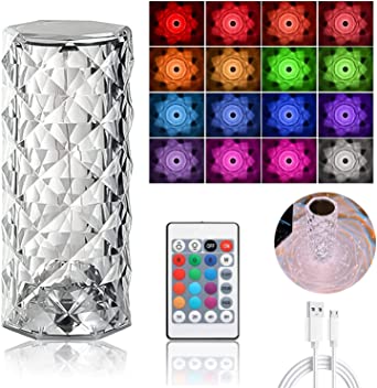 16 Colors Diamond Rose Crystal Touch Lamp Usb Rechargeable