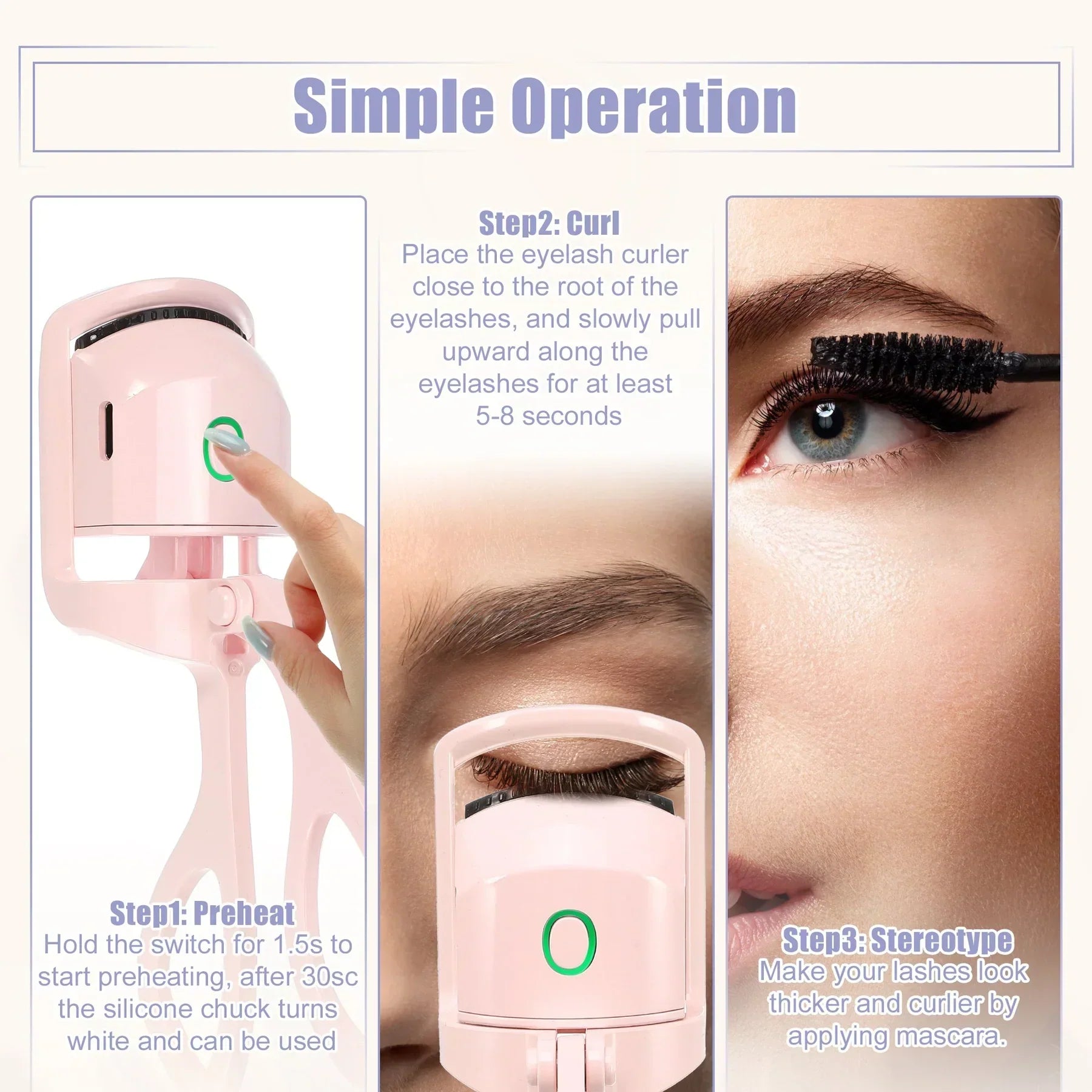 Automatic Eyelash Curler | Electric Eyelash Curler, Eye Beauty Makeup Tools, Long Lasting Curling